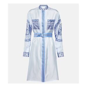 NWT Burberry Sofia Size 4 Belted Silk Satin Shirt Dress Blue Check Print $1,890